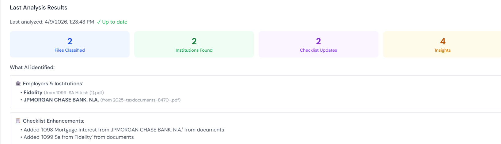 Prior year document upload and checklist refinement in NILA