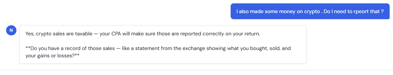 Client conversation with NILA (screenshot)
